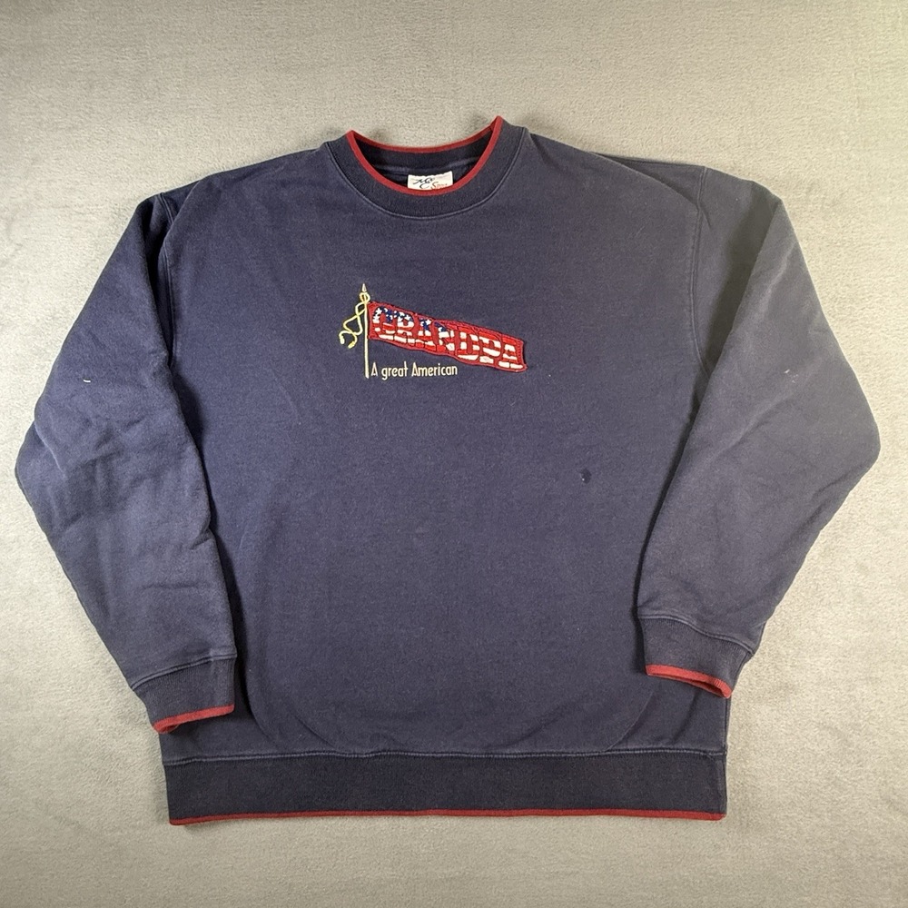 Vintage‎ Sweatshirt "Grandpa A Great American" Crewneck XL Blue Grandpacore